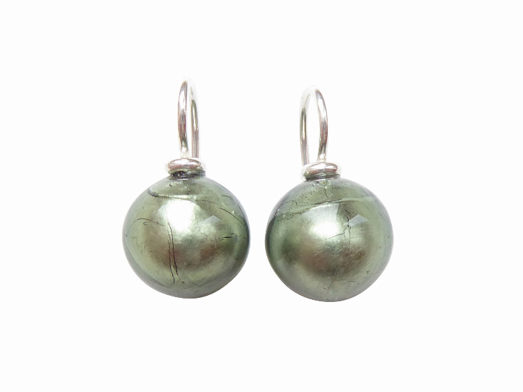 Ohrringe Murano graugrün (silber)